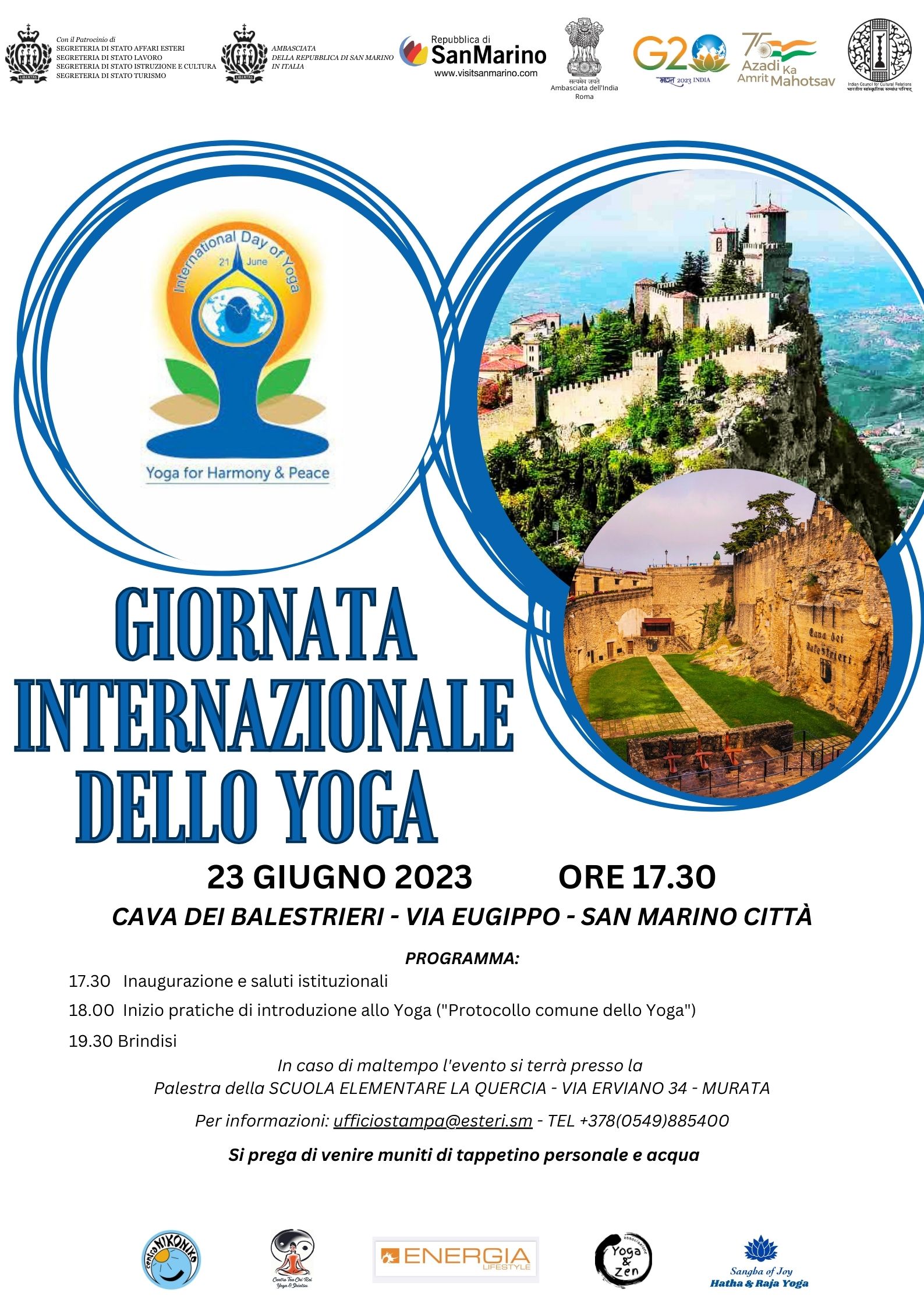 Giornata Internazionale dello YOGA a San Marino (23 giugno 2023 alle 1730 alla CAVA DEI BALESTRIERI )